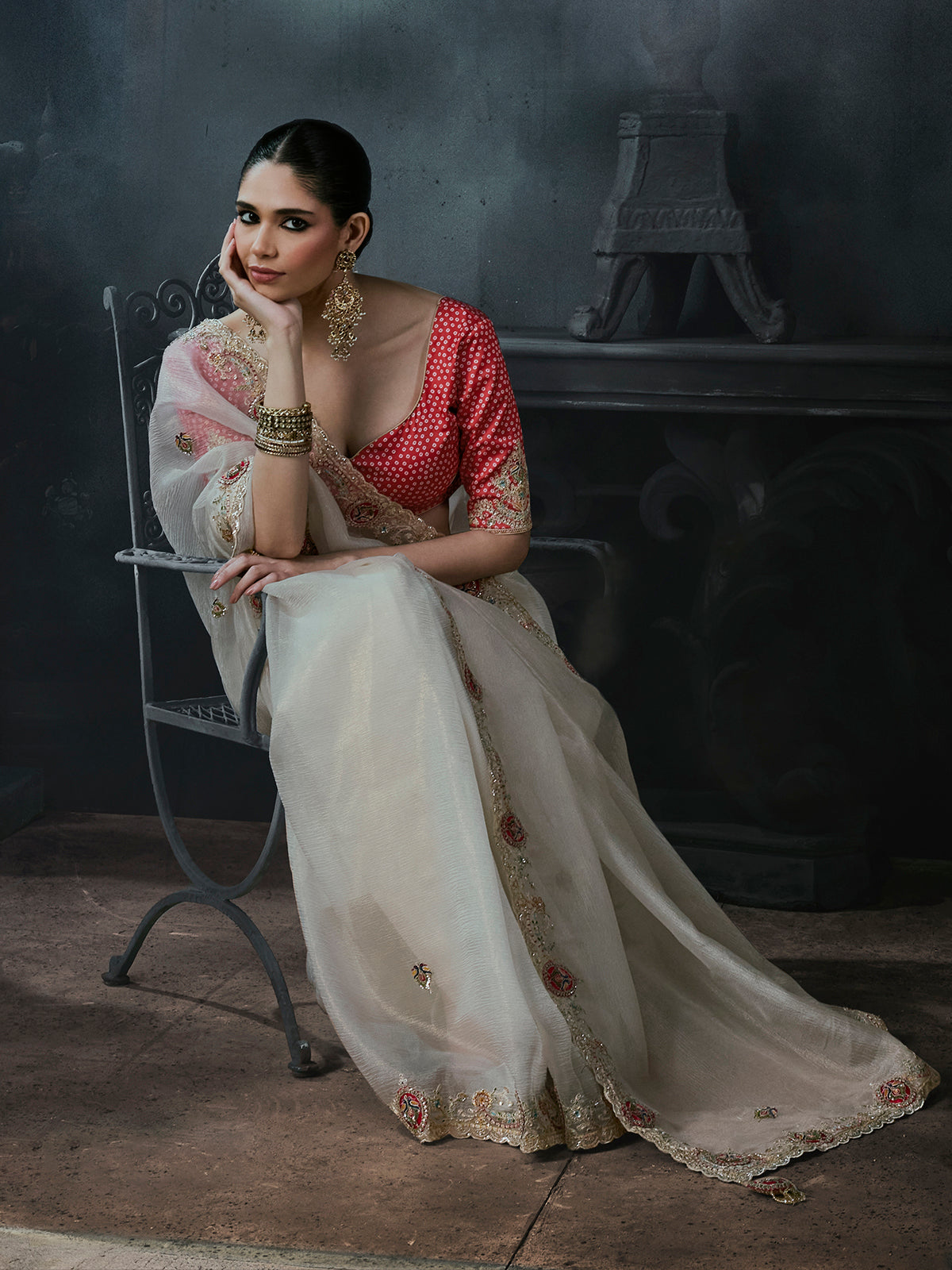 White women regal tissue organza saree