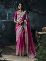 Pink women shaded tissue organza saree