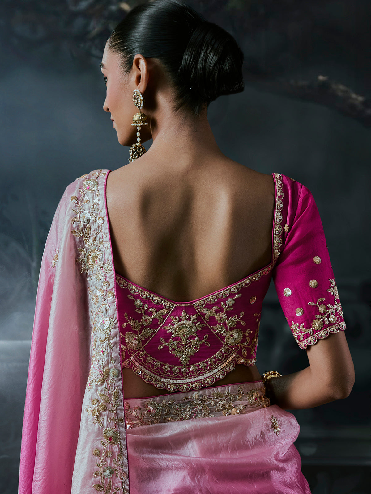 Pink women shaded tissue organza saree