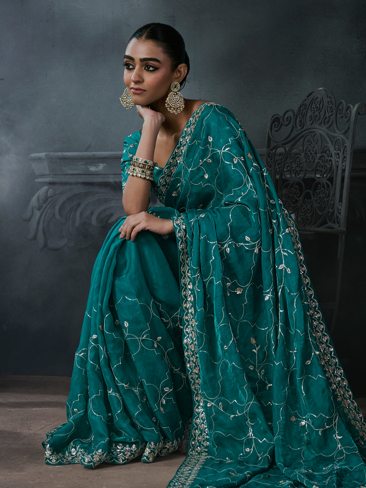 Blue women classic tissue organza saree