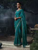 Blue women classic tissue organza saree