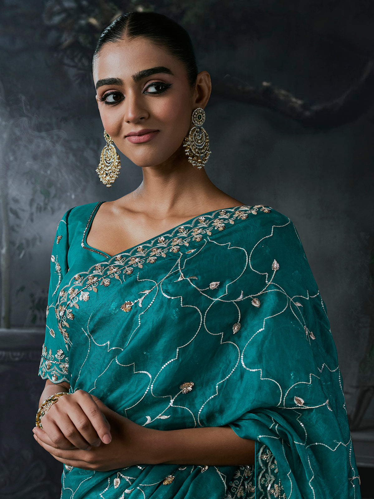 Blue women classic tissue organza saree
