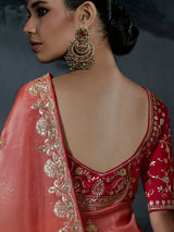 Red women shaded tissue organza saree