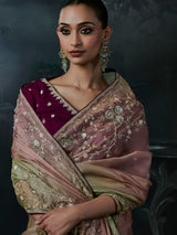 Pista green women shaded tissue organza saree
