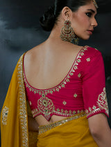 Yellow women haldi tissue organza saree