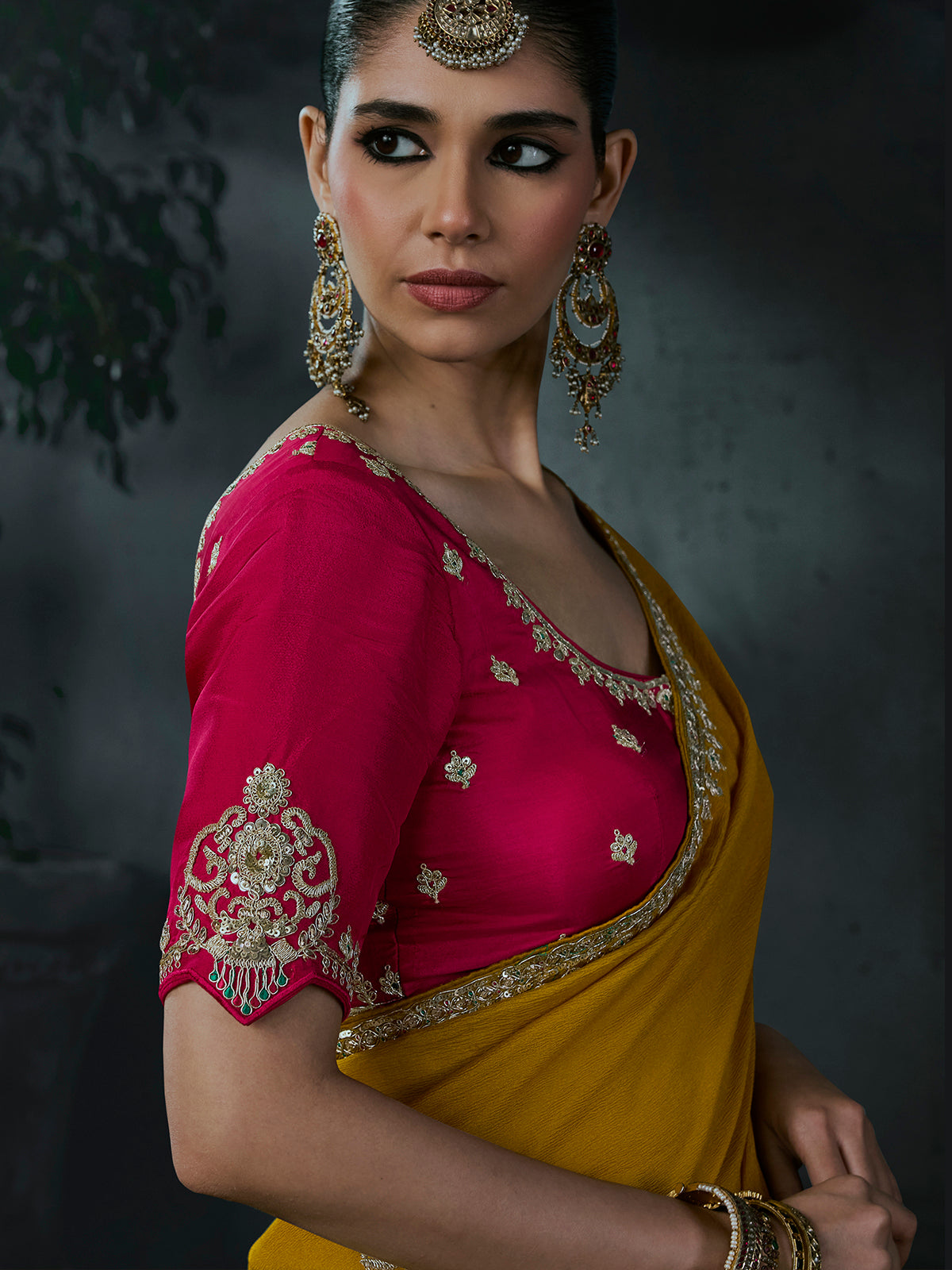 Yellow women haldi tissue organza saree