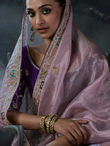 Lavender women dreamy tissue organza saree