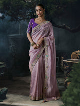 Lavender women dreamy tissue organza saree