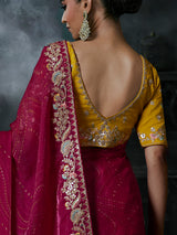 Pink women bandhani tissue organza saree
