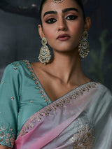 Blue women shaded tissue organza saree