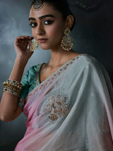Blue women shaded tissue organza saree