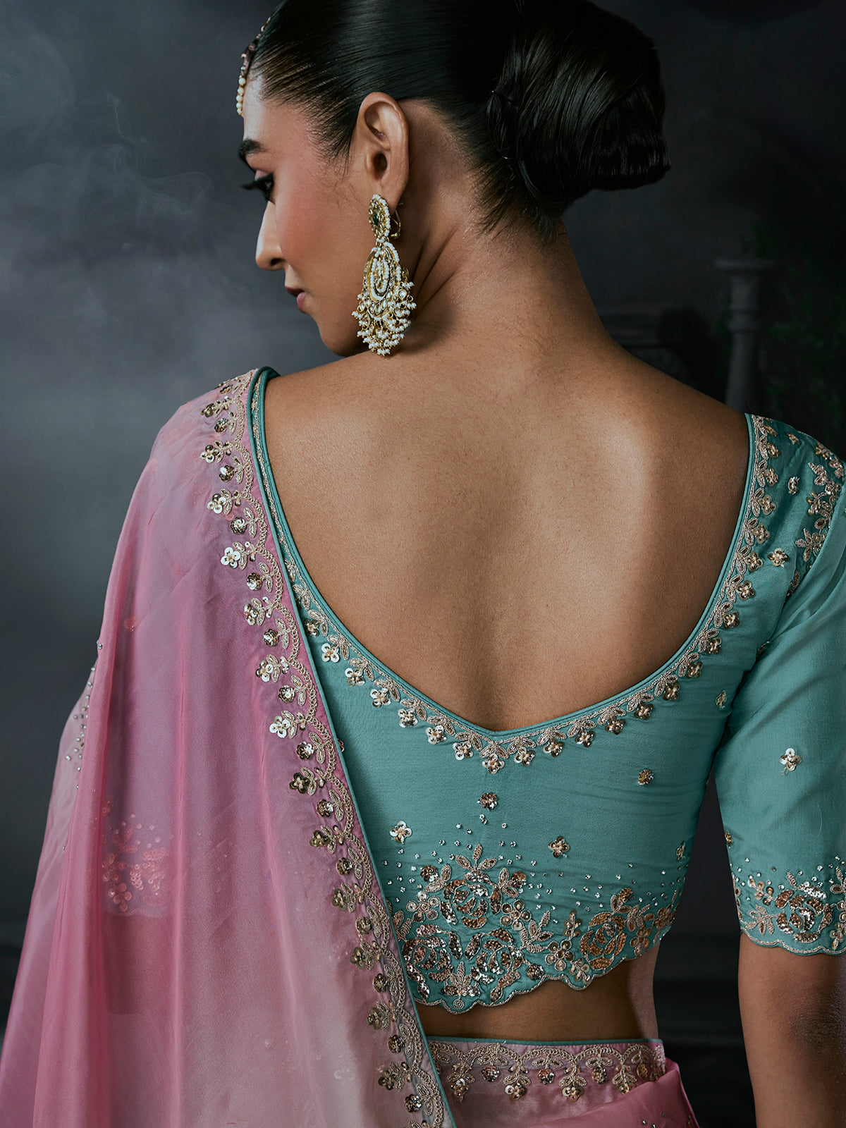 Blue women shaded tissue organza saree
