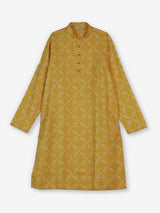 Mustard yellow silk bandhani printed kurta suit for haldi for men