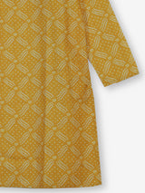 Mustard yellow silk bandhani printed kurta suit for haldi for men