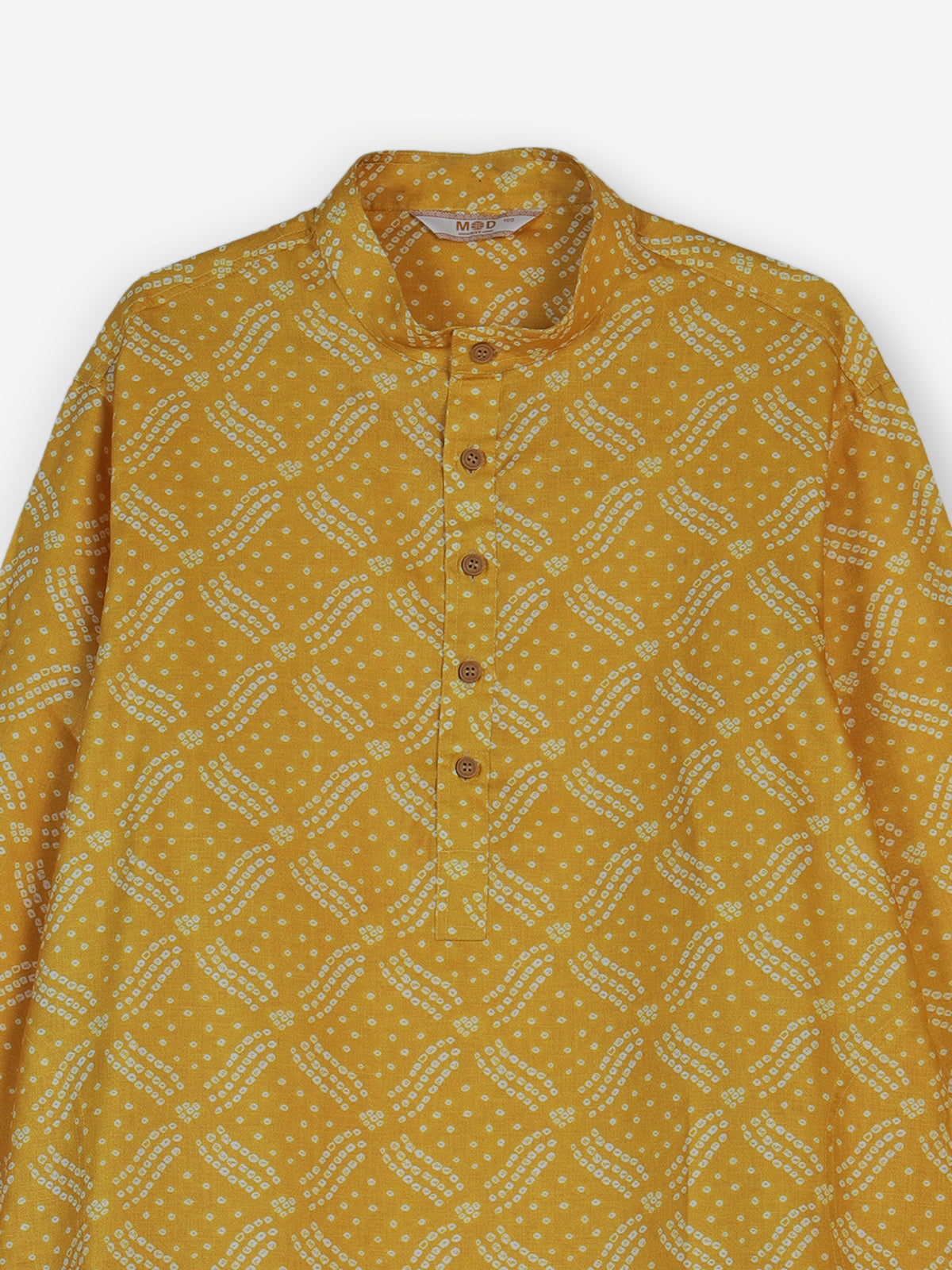 Mustard yellow silk bandhani printed kurta suit for haldi for men