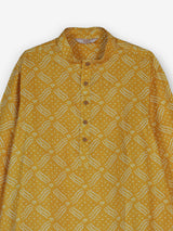 Mustard yellow silk bandhani printed kurta suit for haldi for men