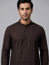 Dark coffee brown cotton kurta suit with thread weaving for men