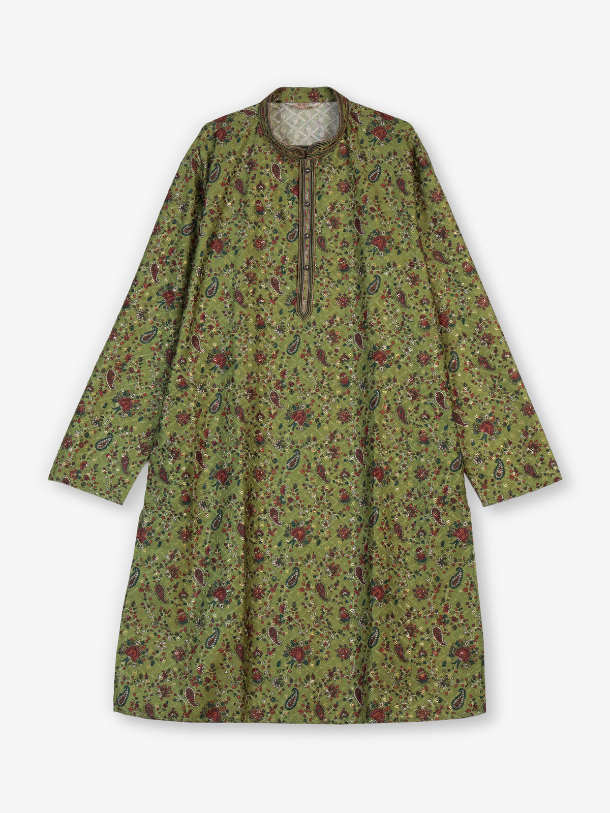 Mehendi green floral cotton silk kurta suit for celebrations for men