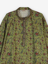 Mehendi green floral cotton silk kurta suit for celebrations for men