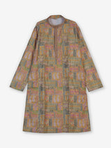 Beige silk printed kurta suit with thread weaving for men
