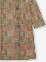 Beige silk printed kurta suit with thread weaving for men