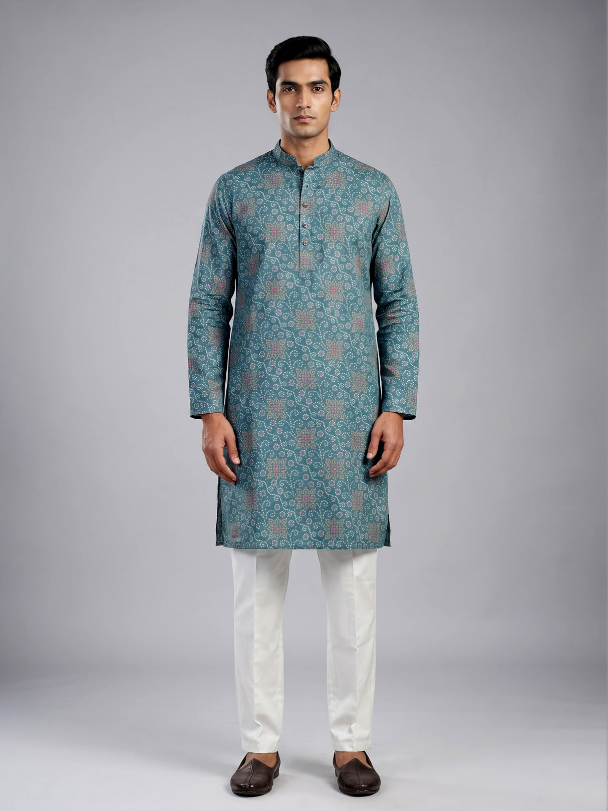 Light blue floral silk kurta suit for festive celebrations for men