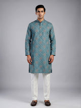 Light blue floral silk kurta suit for festive celebrations for men