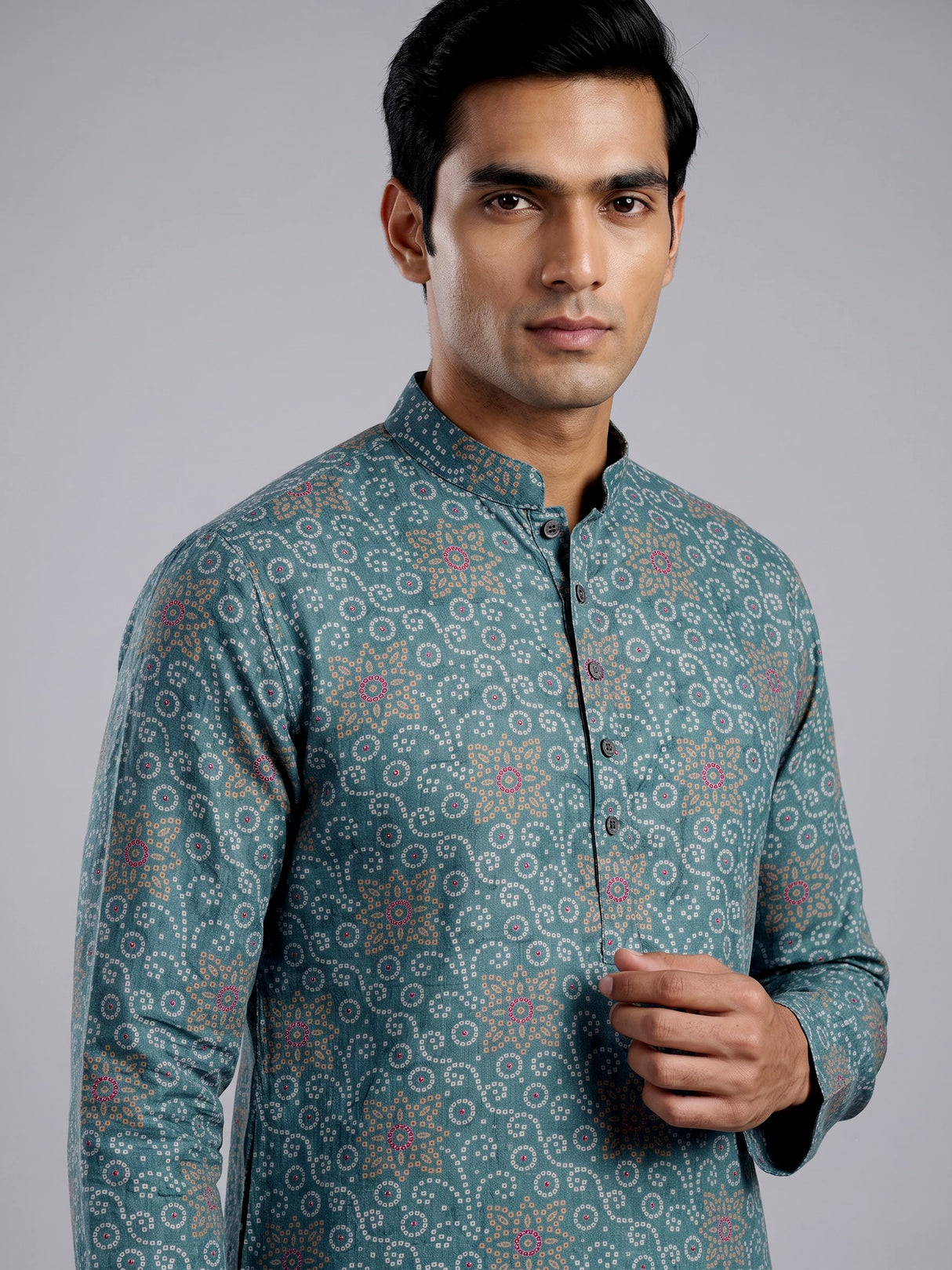 Light blue floral silk kurta suit for festive celebrations for men