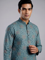 Light blue floral silk kurta suit for festive celebrations for men