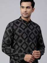 Black silk printed kurta suit for festive occasions for men