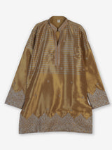 Gold silk blend kurta suit with zardosi cutdana and sequins for men