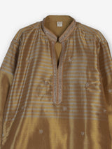 Gold silk blend kurta suit with zardosi cutdana and sequins for men