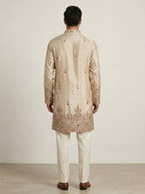 Cream silk kurta suit with cutdana thread and sequins for men