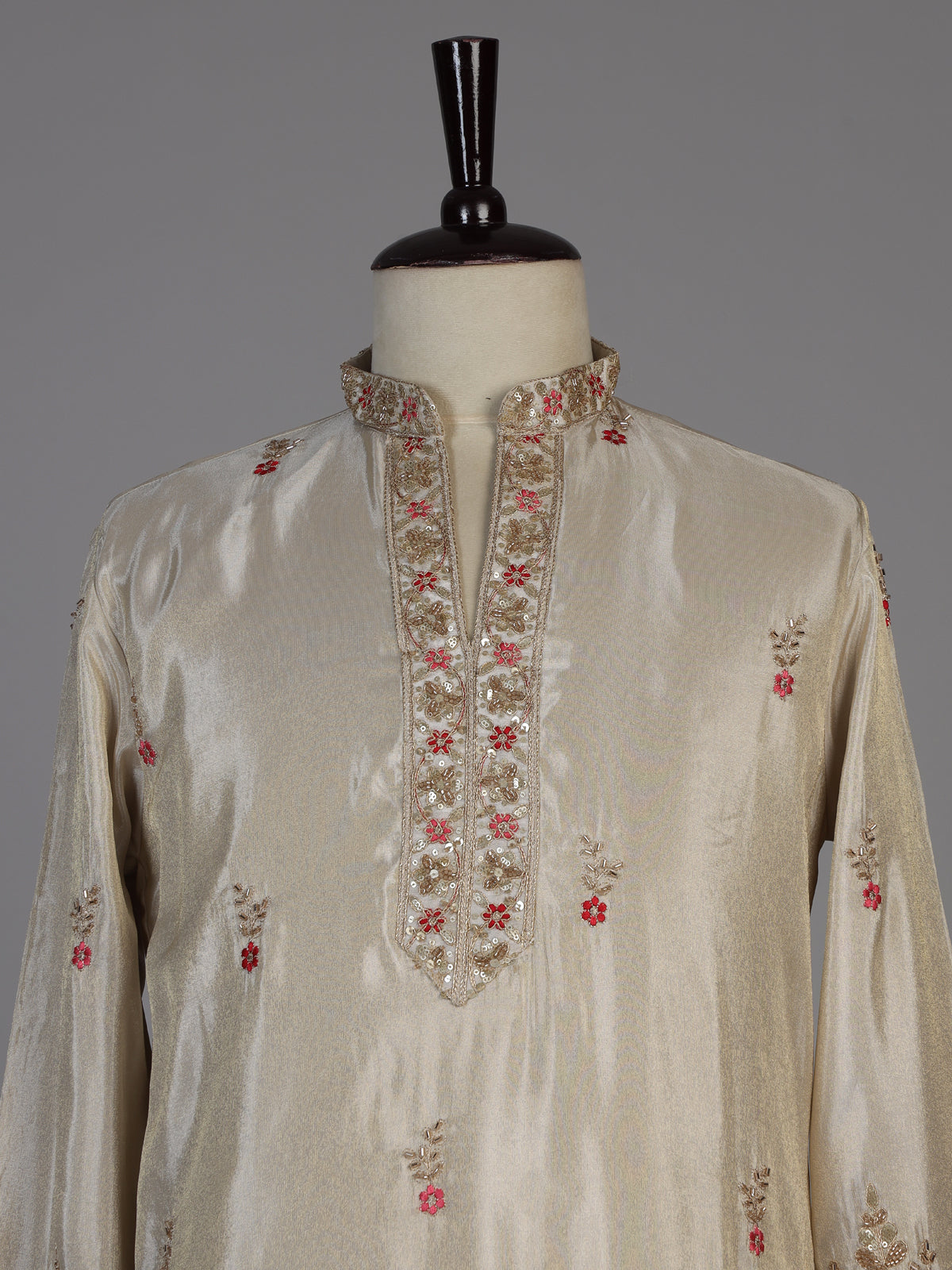 Cream silk kurta suit with cutdana thread and sequins for men