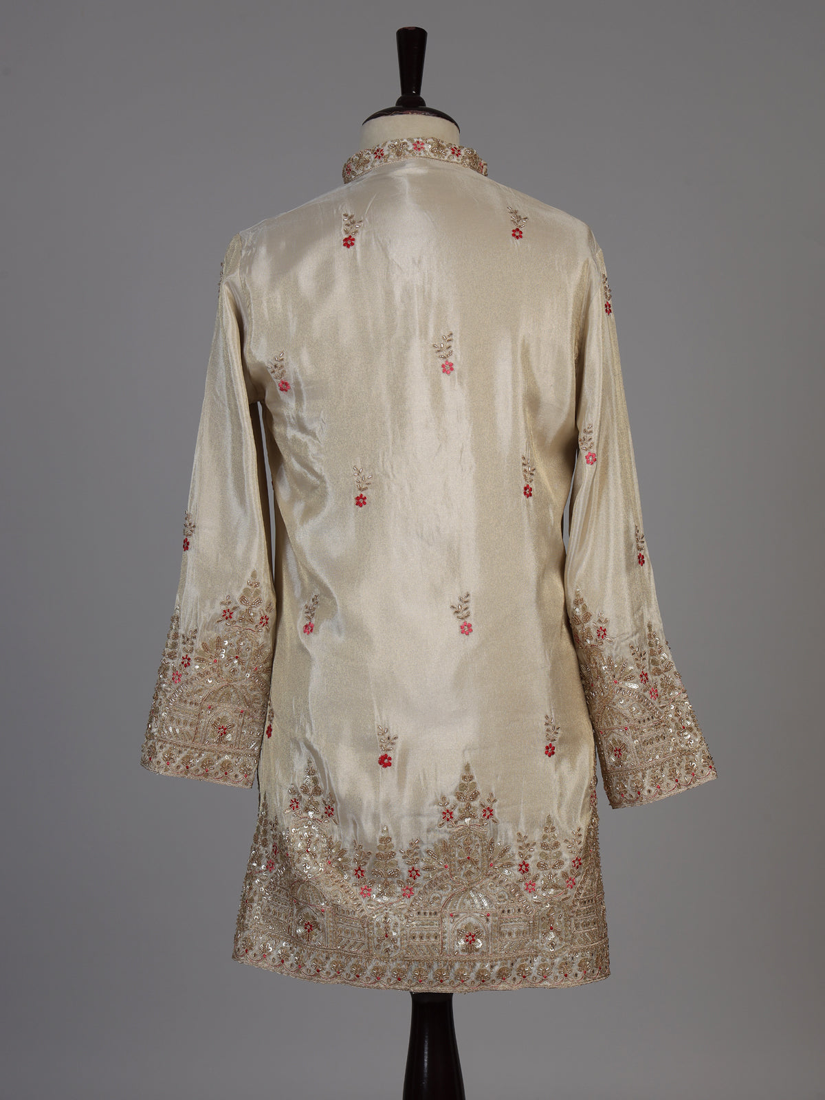 Cream silk kurta suit with cutdana thread and sequins for men