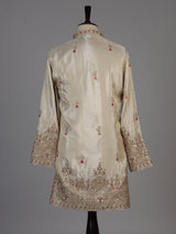 Cream silk kurta suit with cutdana thread and sequins for men
