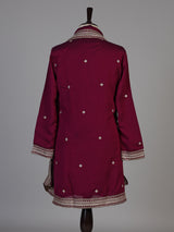 Wine silk blend kurta suit with resham sequins and dupatta for men