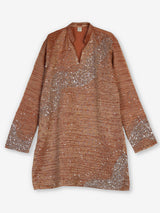 Pastel orange metallic silk tissue kurta suit with embellishments for men
