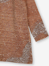 Pastel orange metallic silk tissue kurta suit with embellishments for men