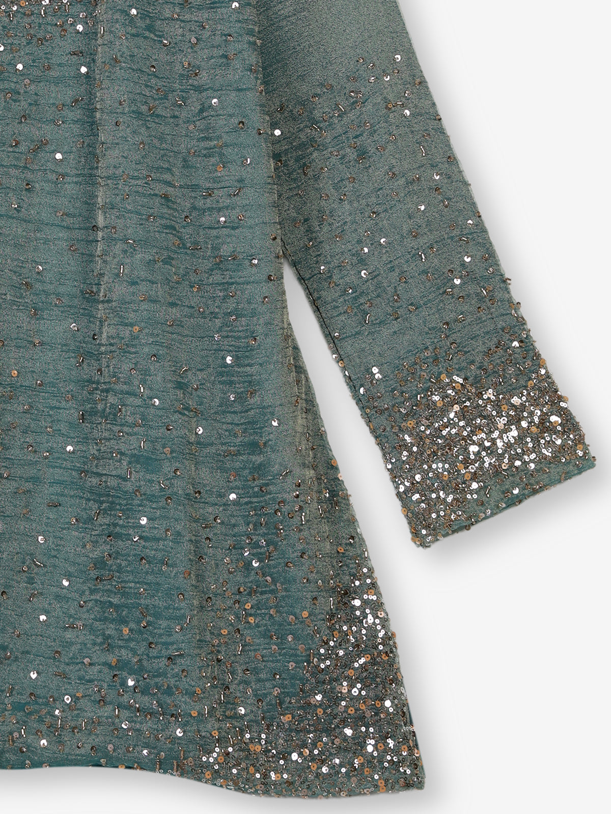 Pastel blue metallic silk tissue kurta suit with cutdana sequins for men