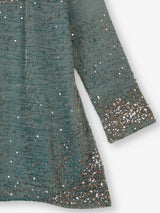 Pastel blue metallic silk tissue kurta suit with cutdana sequins for men