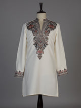 Cream silk blend kurta suit with embroidery and sequins for men