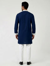 Navy silk blend kurta suit with cutdana beads diamond embellishments for men