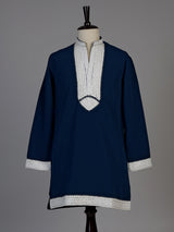 Navy silk blend kurta suit with cutdana beads diamond embellishments for men