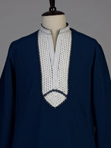 Navy silk blend kurta suit with cutdana beads diamond embellishments for men