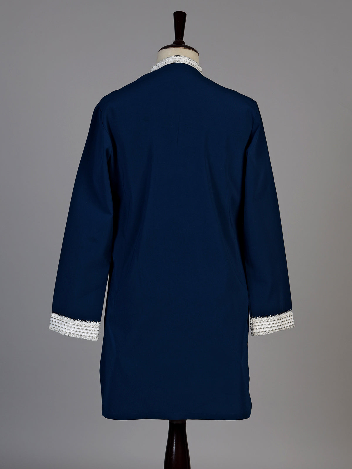 Navy silk blend kurta suit with cutdana beads diamond embellishments for men