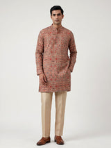 Beige silk blend printed kurta suit for festive occasions for men