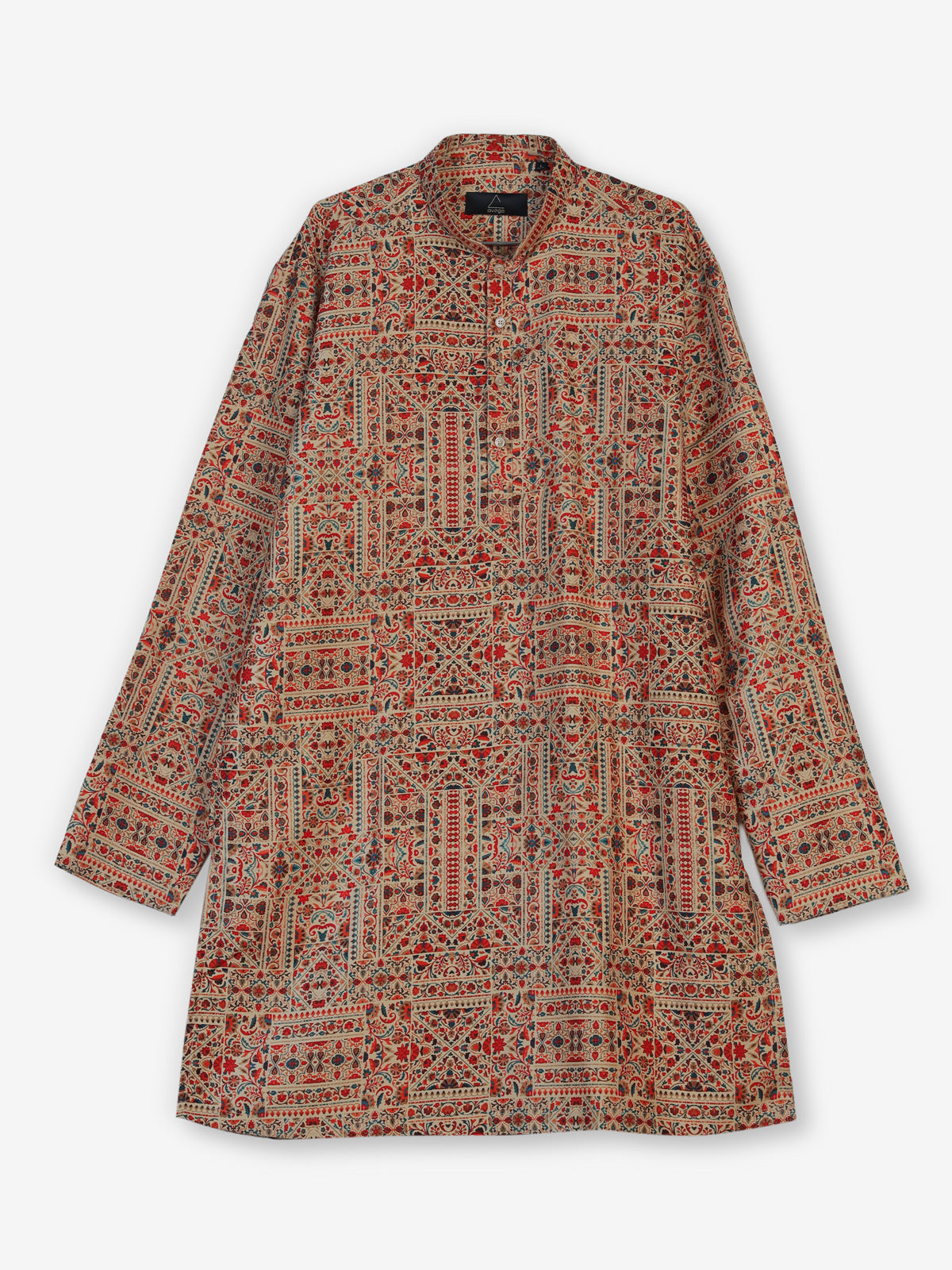 Beige silk blend printed kurta suit for festive occasions for men