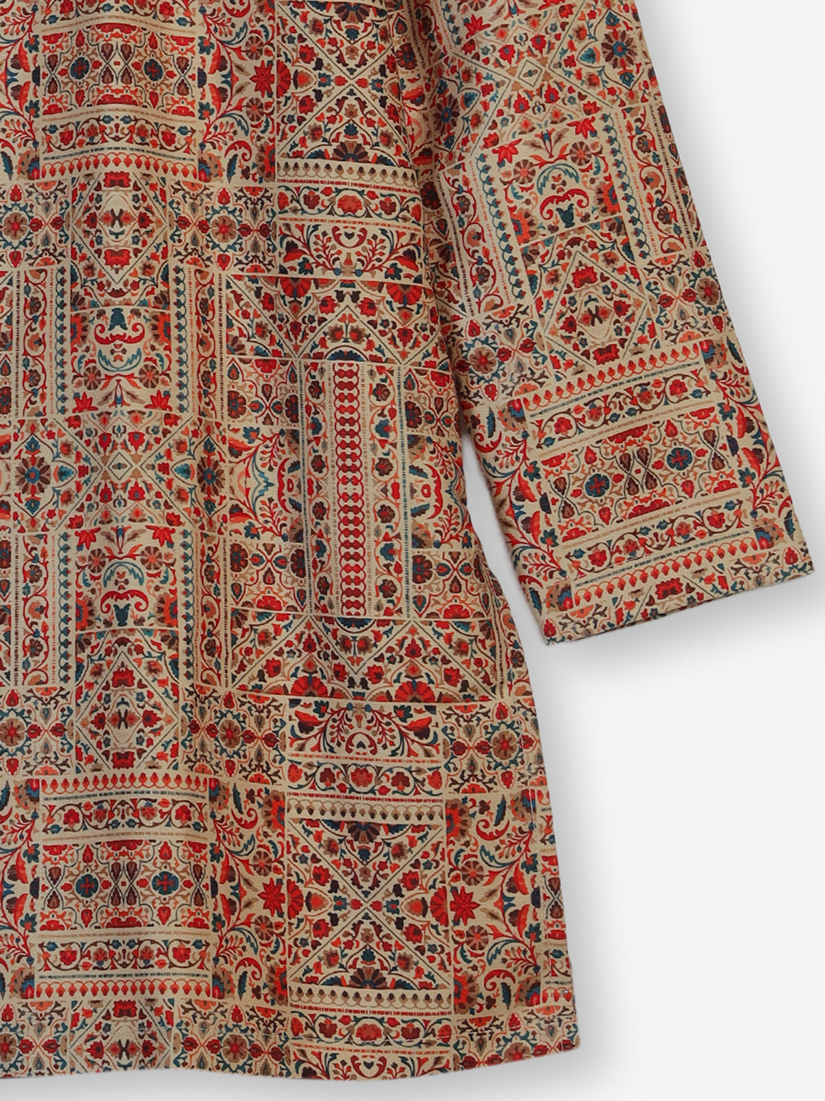 Beige silk blend printed kurta suit for festive occasions for men