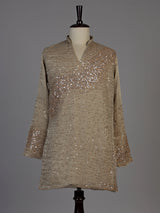 Beige metallic silk tissue kurta suit with sequin accents for men